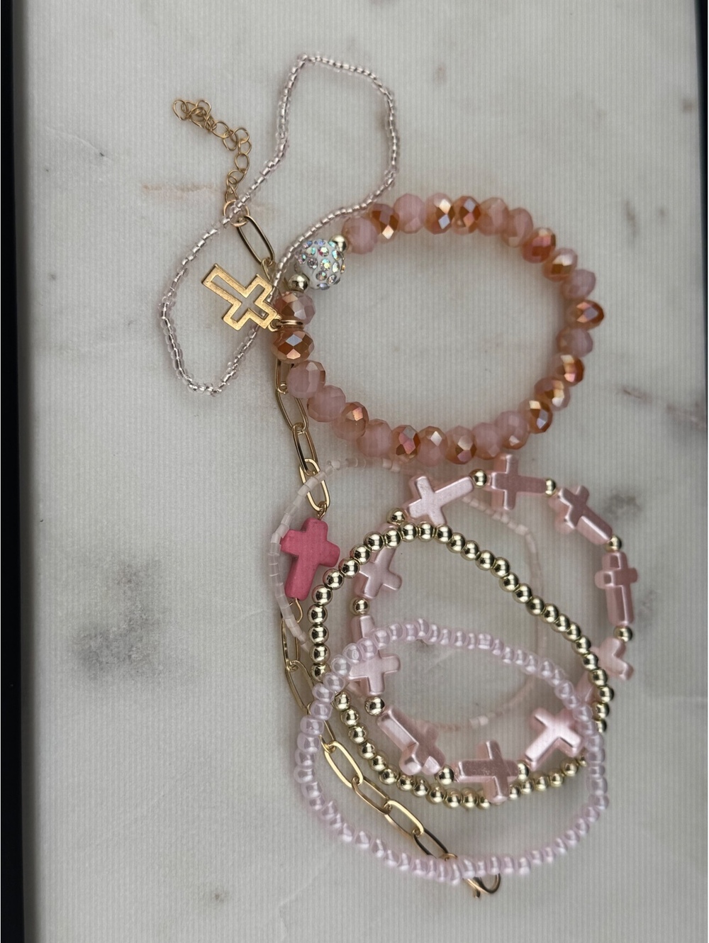 Pink Cross Christian Stackable Bracelets - Picture 4 of 4